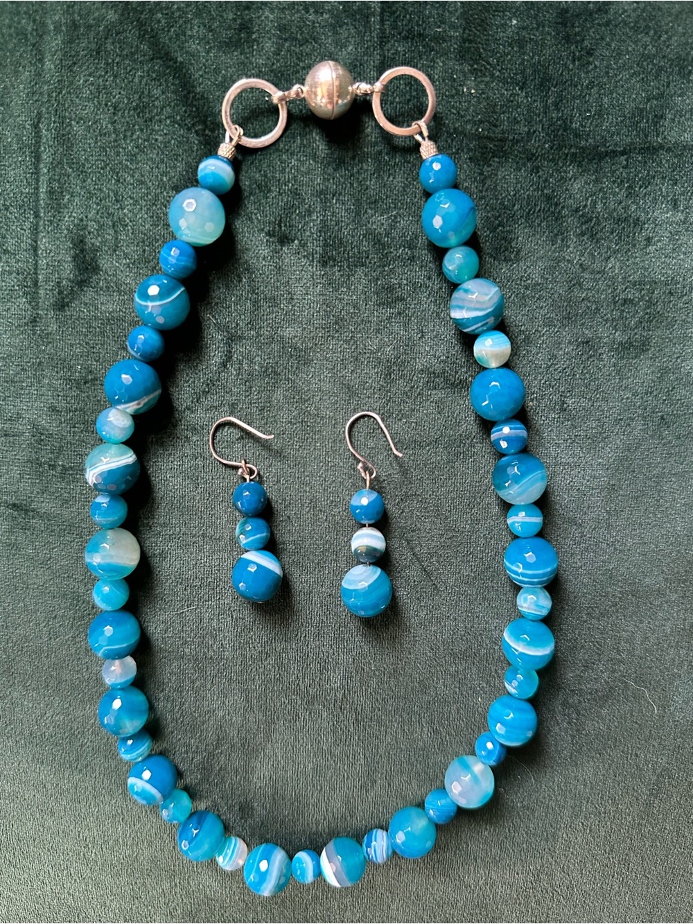 Blue Agate Beaded Necklace and Earrings Set